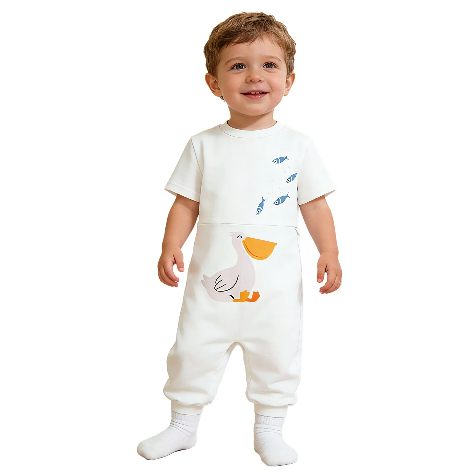 Kleinkind-Spezialanzug für Kinder mit besonderen Bedürfnissen, Kurzarm-Overall mit Reißverschluss im Schritt und Fütterungsschlauch-Zugang, Alltagskleidung, Loungewear