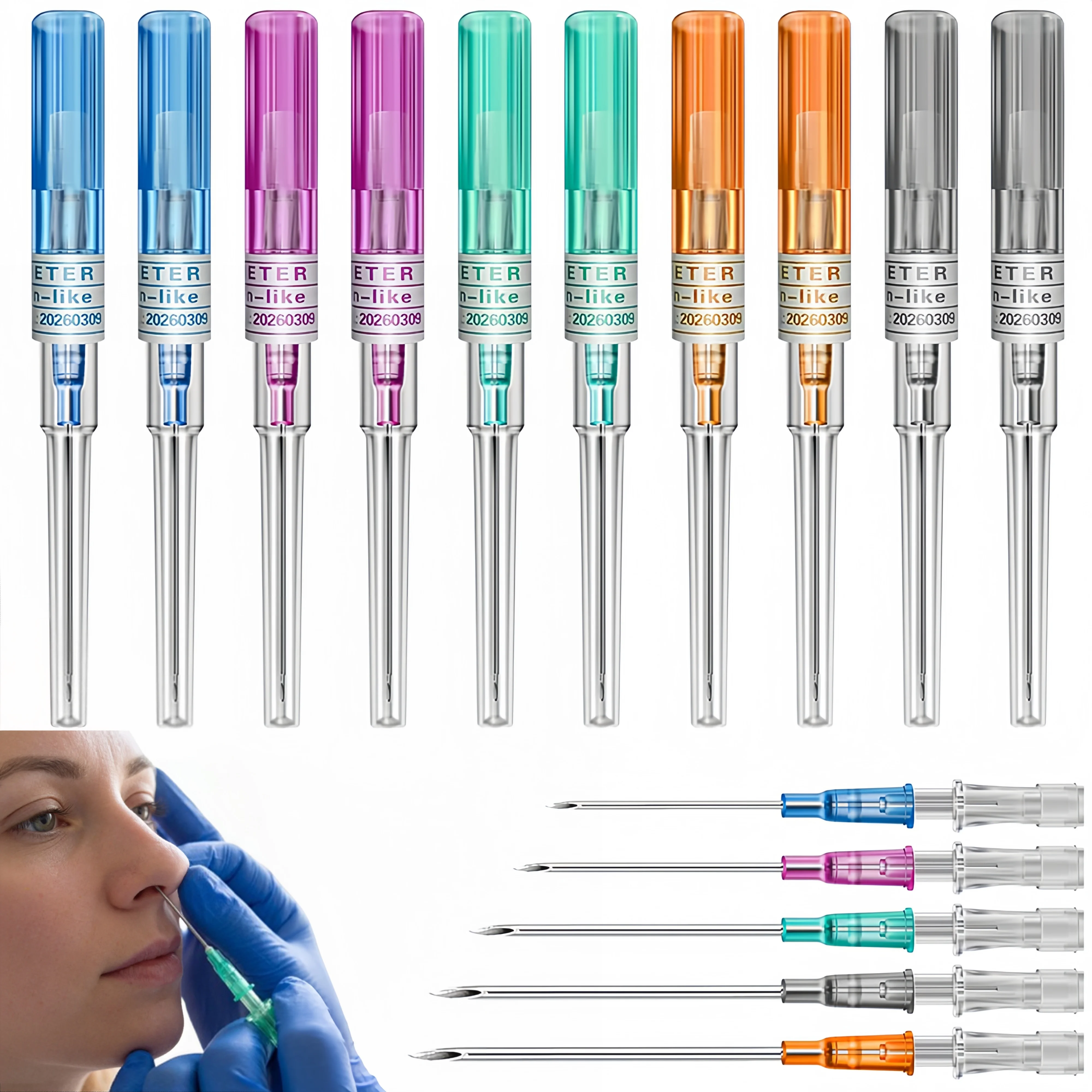 5Pcs/10Pcs Catheter Puncture Needles 14g, 16g, 18g, 20g Hollow Needles for Intravenous Catheter Puncture, Suitable for Ear, Nose, Lip, and Navel Punctures
