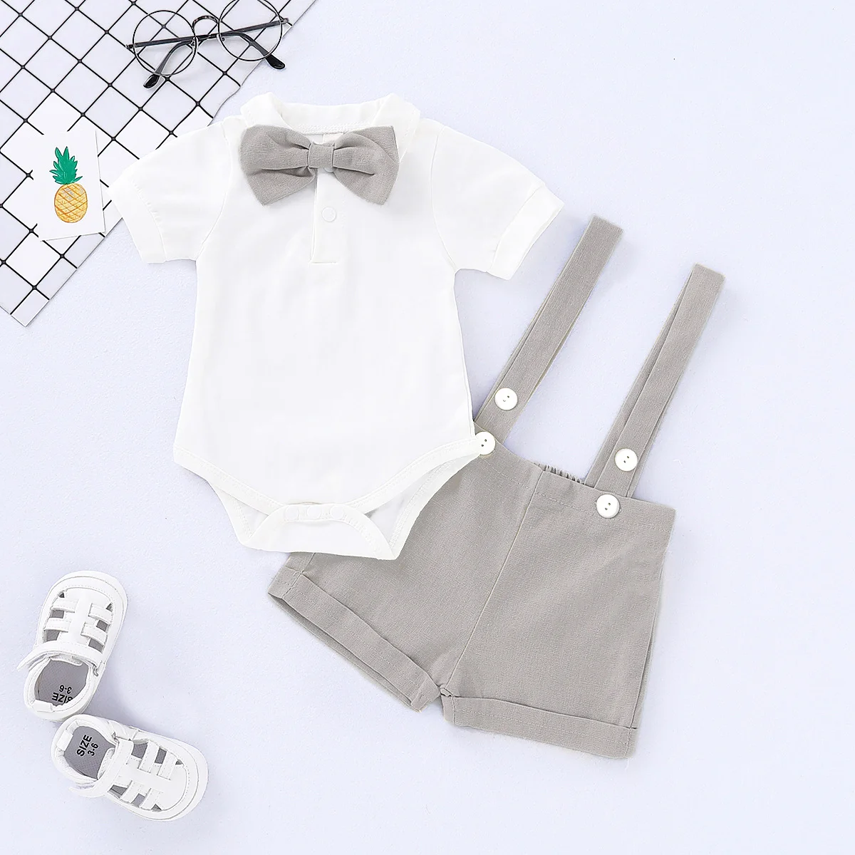 Summer     Cool     Boys     Short     Sleeves     Cotton   Three-Piece  Sports  Casual  Suit    For   0-2  Years   Old     Kids