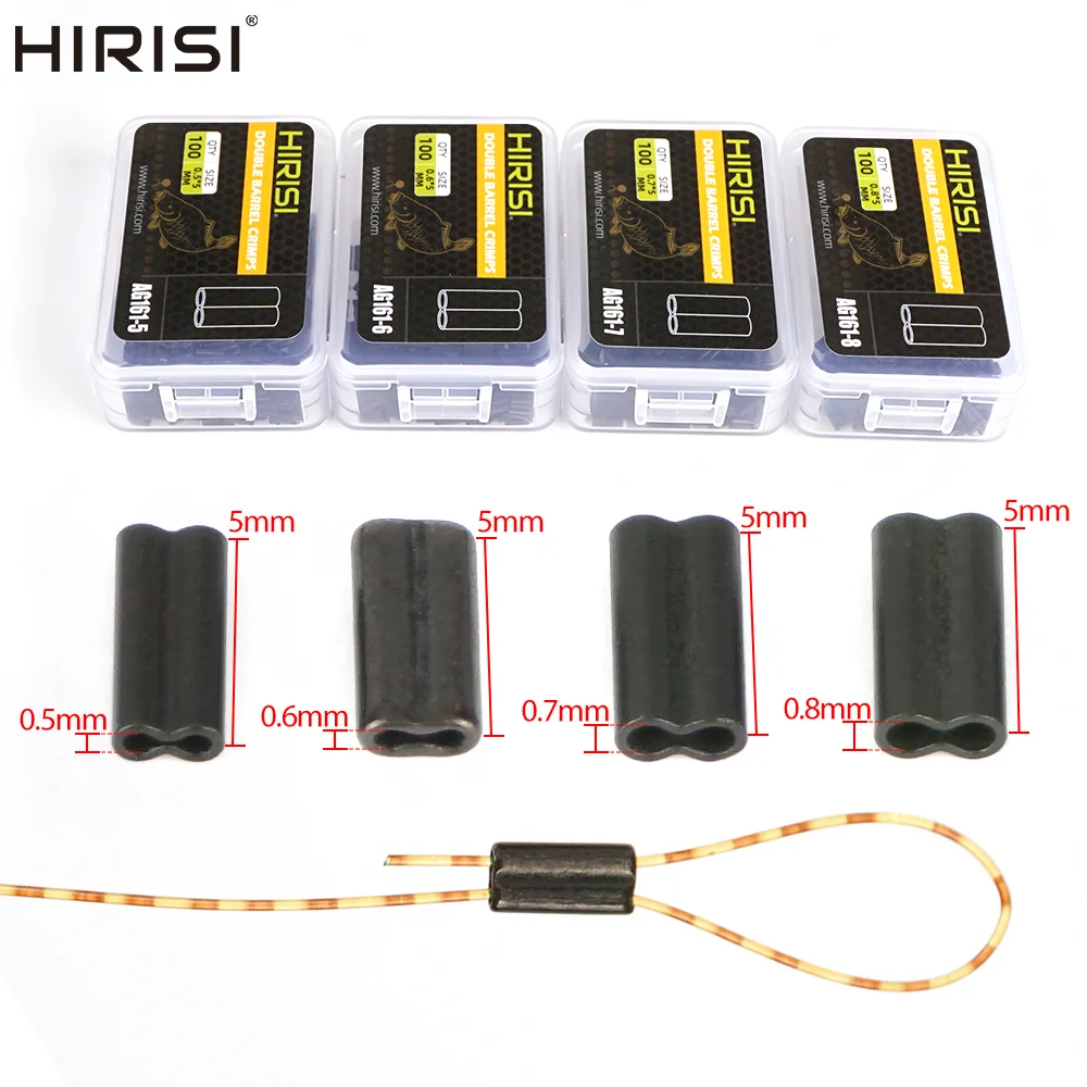 Hirisi AG161 Doppelhülsen-Crimps für Karpfenangeln, Crimp-Tubes für geflochtene Leinen, zur Herstellung von Hair Rigs, Angelleinen-Verbinder