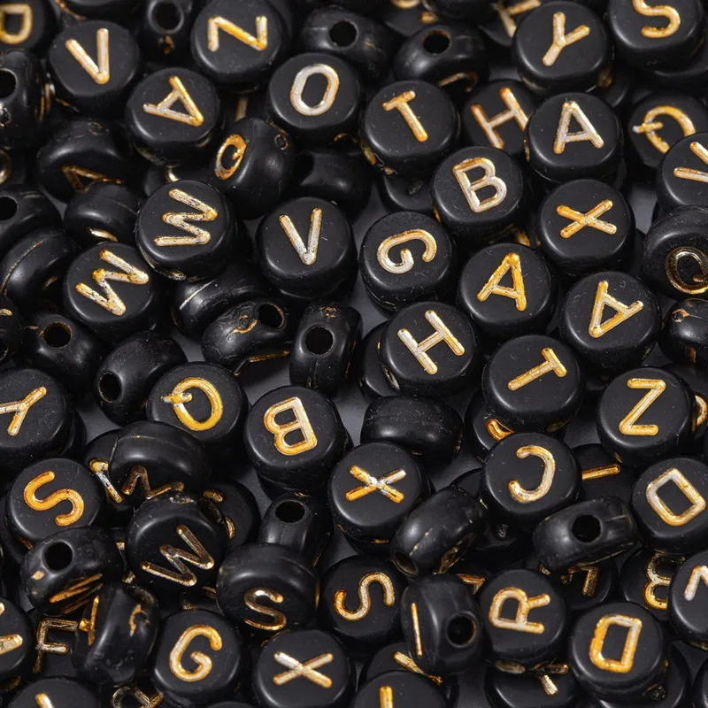 4x7MM 305/605pcs English letter beads, black and gold, acrylic loose beads, bracelets, necklaces, earrings DIY accessories view 6