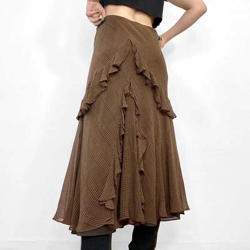 Lange Rokken Ruches Onregelmatige Strakke Streetwear Chique Effen Broekjes Y 2K Casual Esthetische Vintage A-Line Rok