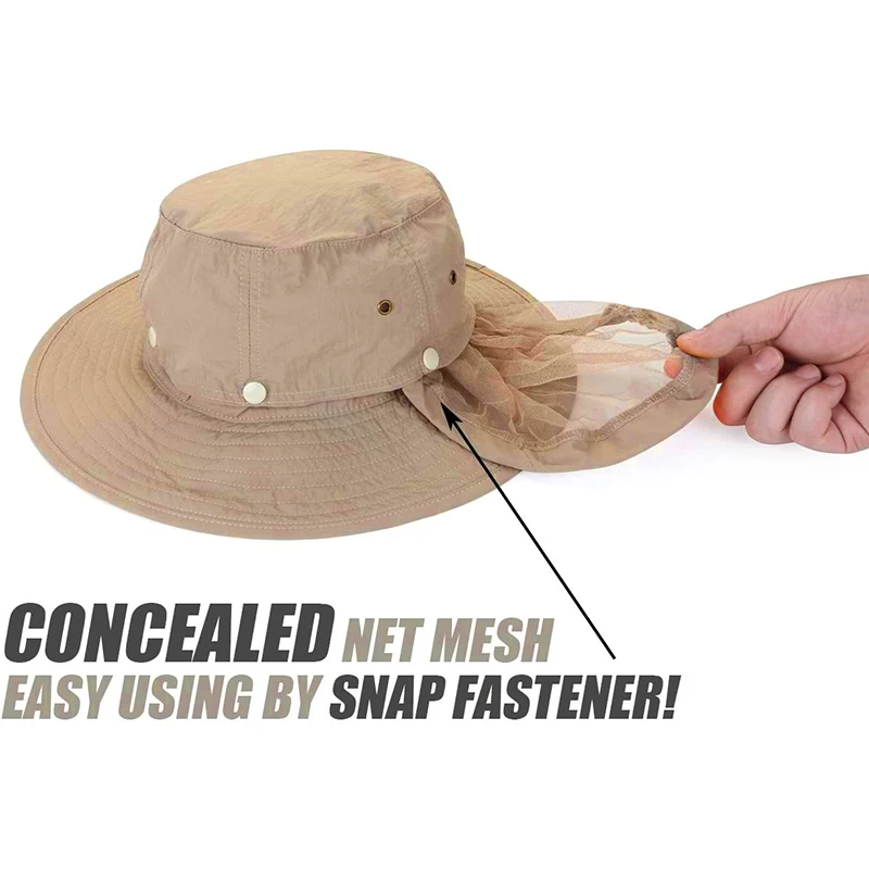 Safari hat with concealed mosquito net