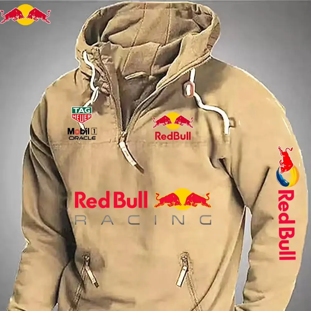 Ciepła bluza z kapturem Red Bull Hot – idealna na zimę i wiosnę – wygodny zamek błyskawiczny i wiele kieszeni – klasyczny, jednolity kolor. — 2