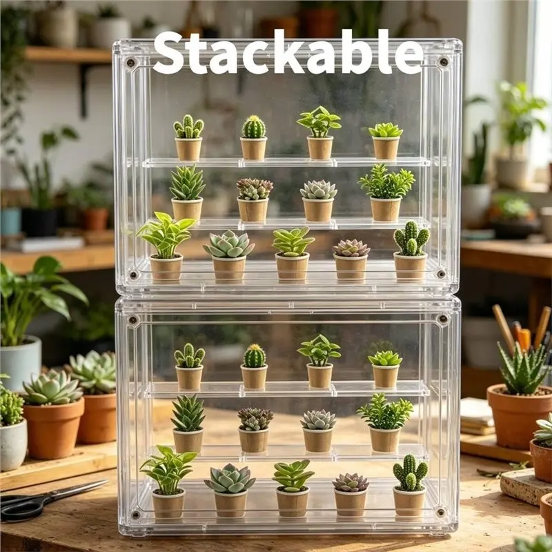 TFORU-Mini Greenhouse Indoor, Clear Small Green House With Magnetic Door,Stackable Succulentseed Starting Observation Station