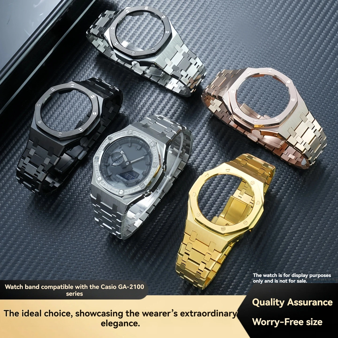 Diamond-Studded Stainless Steel Case and Strap Conversion Kit for Casio Farmhouse Oak GA2100, GA2110, and GAB2100 Models