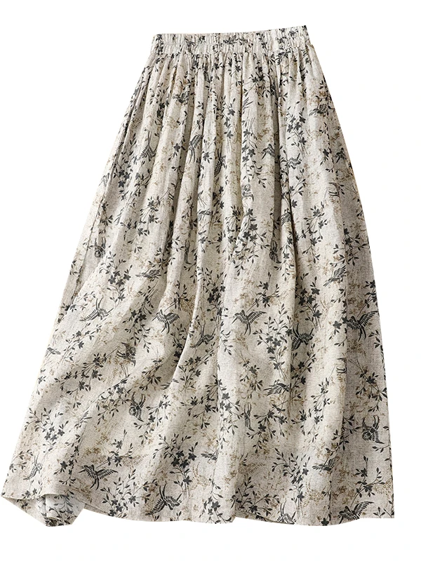 Hoge taille katoen linnen bloemenprint f rok dames vintage Sle Midi rok losse pasvorm Koreaanse Sle zomer Dr