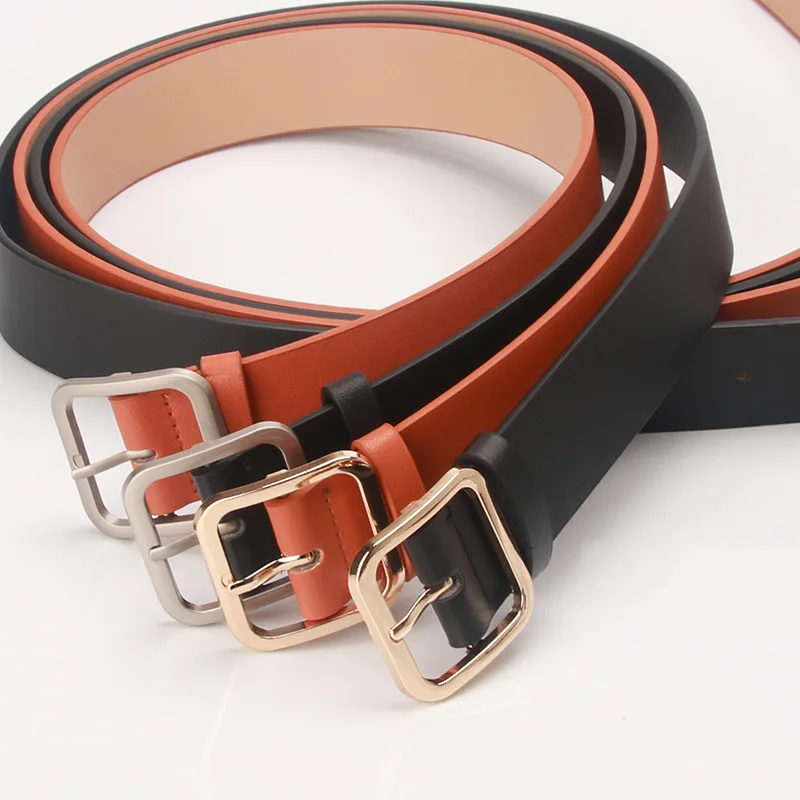 3.5x105cm Women PU Leather Belt Gold Silver Square Pin Buckle Jeans Belt Korean Version Chic Ladies Vintage Female Waistband