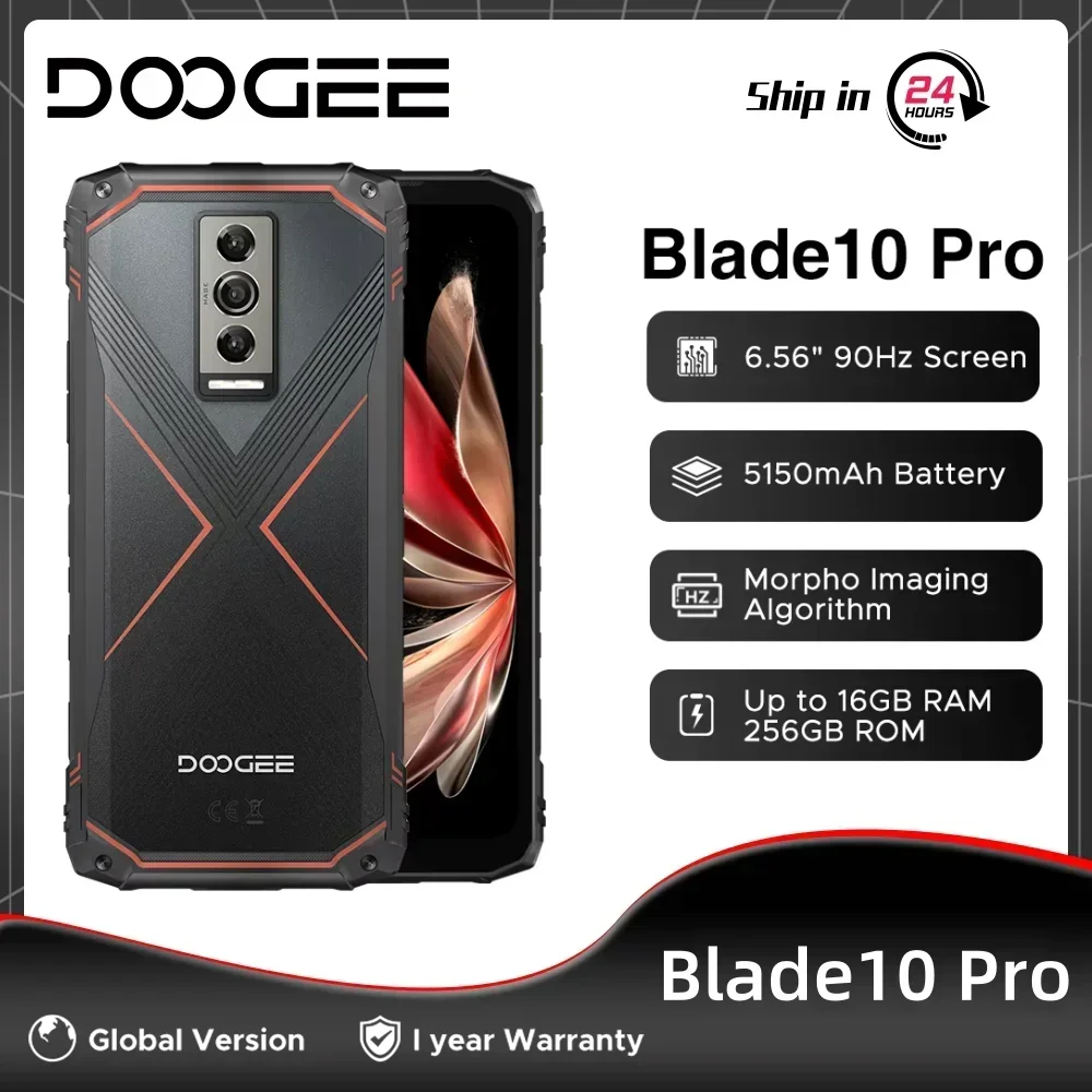 العالم Premiere DOOGEE 6.56 "blade10 Pro هاتف متين 90 هرتز IPS عرض 6 جيجابايت 256 جيجابايت ثماني النواة أندرويد 14 50 ميجابكسل AI كاميرا رئيسية 5150 مللي أمبير