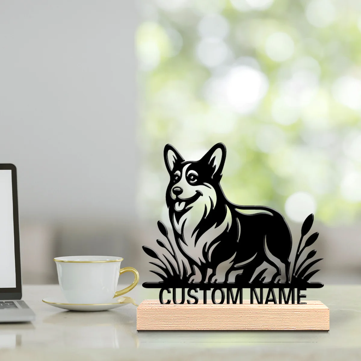 1pc Fashion Personalized Custom wolf Metal Statues Botanical Wooden Base Desk Art for Nature Lovers Office Zen Calm Spaces