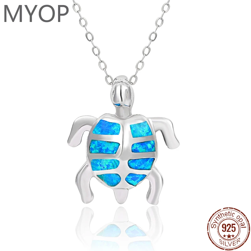 XYOP Real 925 Sterling Silver Opal Pendant Popular Fine Jewelry Animal Series Vivid Turtle Necklace  For Gril 