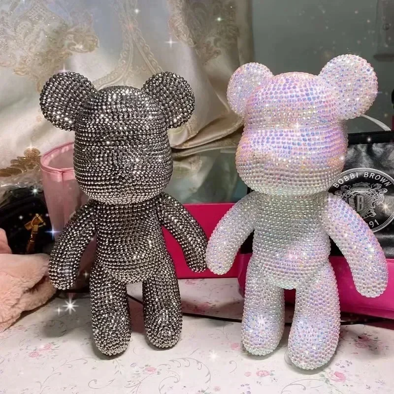 Figuras de osos de cristal DIY, estatua de vinilo con purpurina de diamante, figura de oso violento fluorescente, diamantes de imitación, juguete