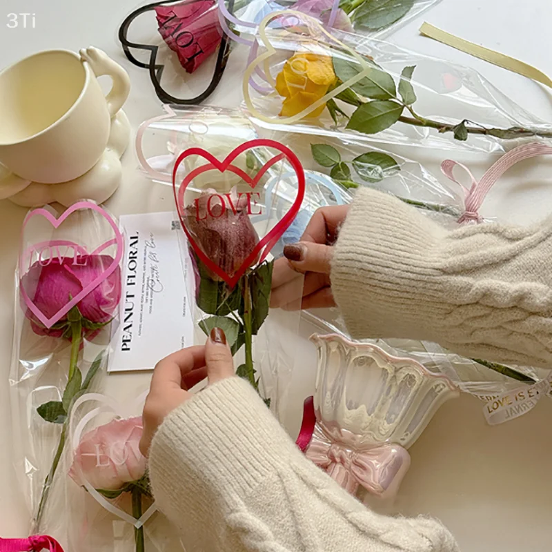 50 pezzi di carta da regalo per bouquet singolo, sacchetto per imballaggio regalo in cellophane trasparente, sacchetti per imballaggio per fioristi, matrimoni, feste di compleanno