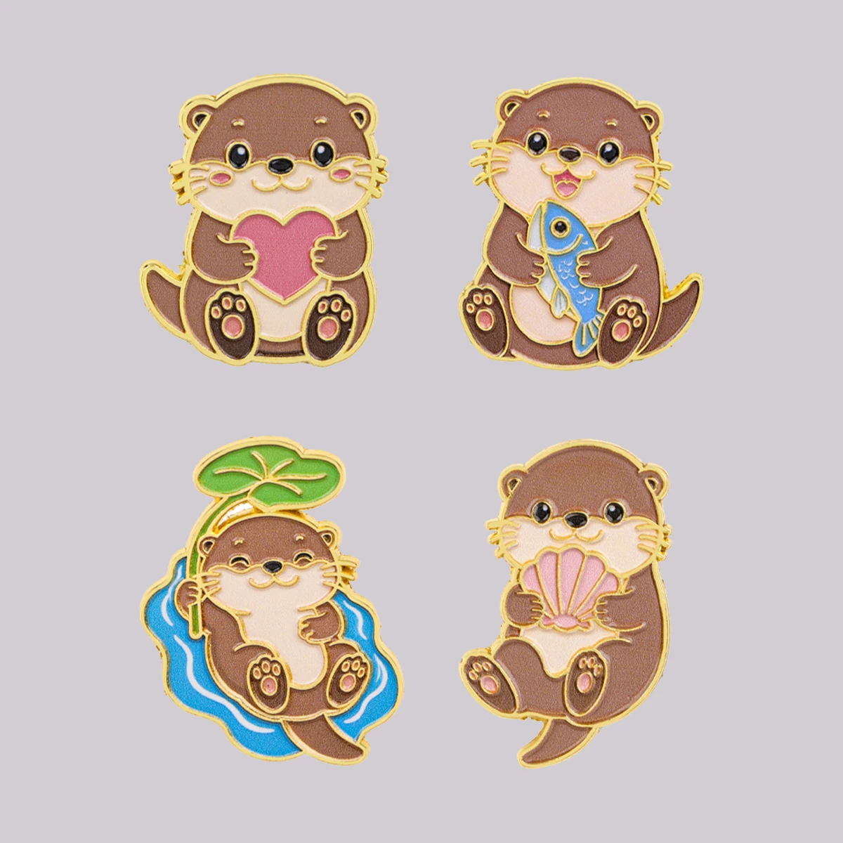Cute Otter Enamel Pin Lovely Sea Otter Holding Heart Brooch Pines Lapel Pins Badge Clothing Accessories Animal Jewelry Gifts
