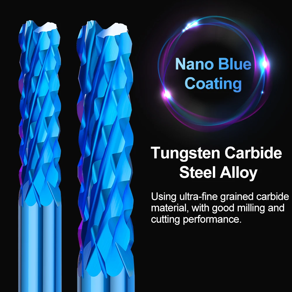 Cortador de trituração do pwb 10 pces 3.175 shank 0.4-3.175mm nano azul revestido cnc fresas de carboneto cortador de trituração cnc roteador bit