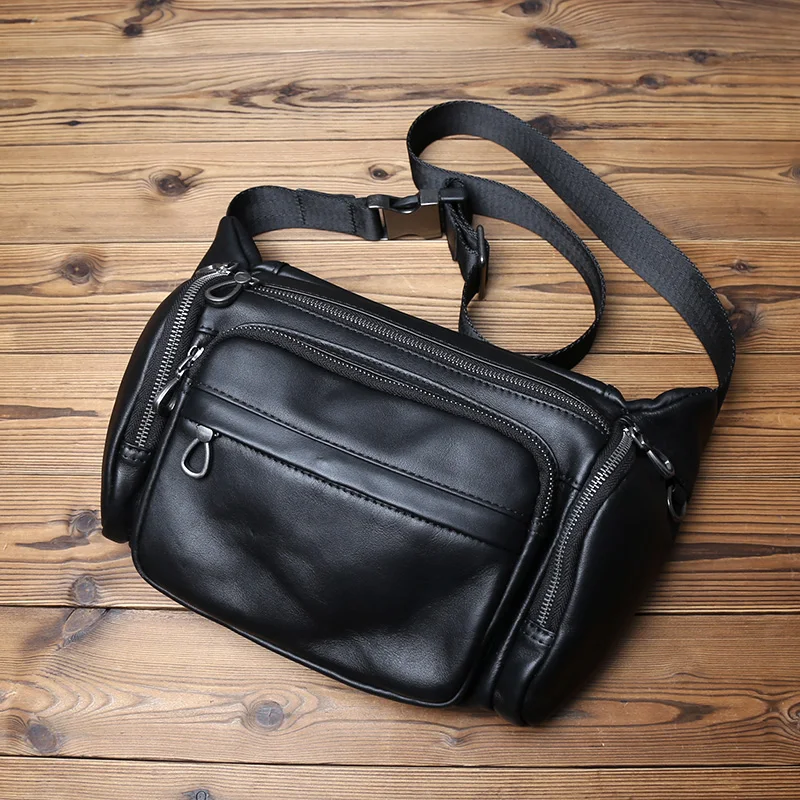 Nzpj Echt leder Herren Brusttasche, Top Layer Rindsleder Umhängetasche, lässige Herren tasche, Outdoor Sport Taillen tasche Tablet Hülle – Detail 5