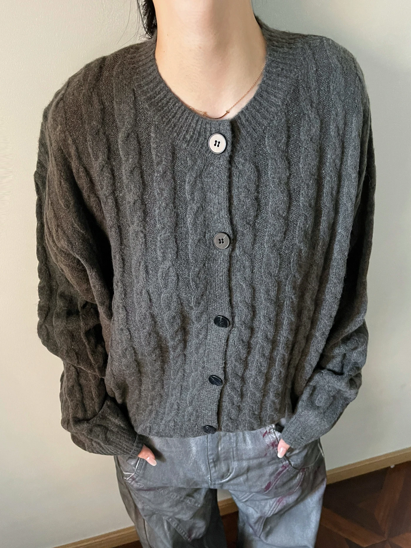 

Американский ретро-кардиган из твидовой вязки, свободного кроя, унисекс, винтажный стиль, для пар, свитер-пальто