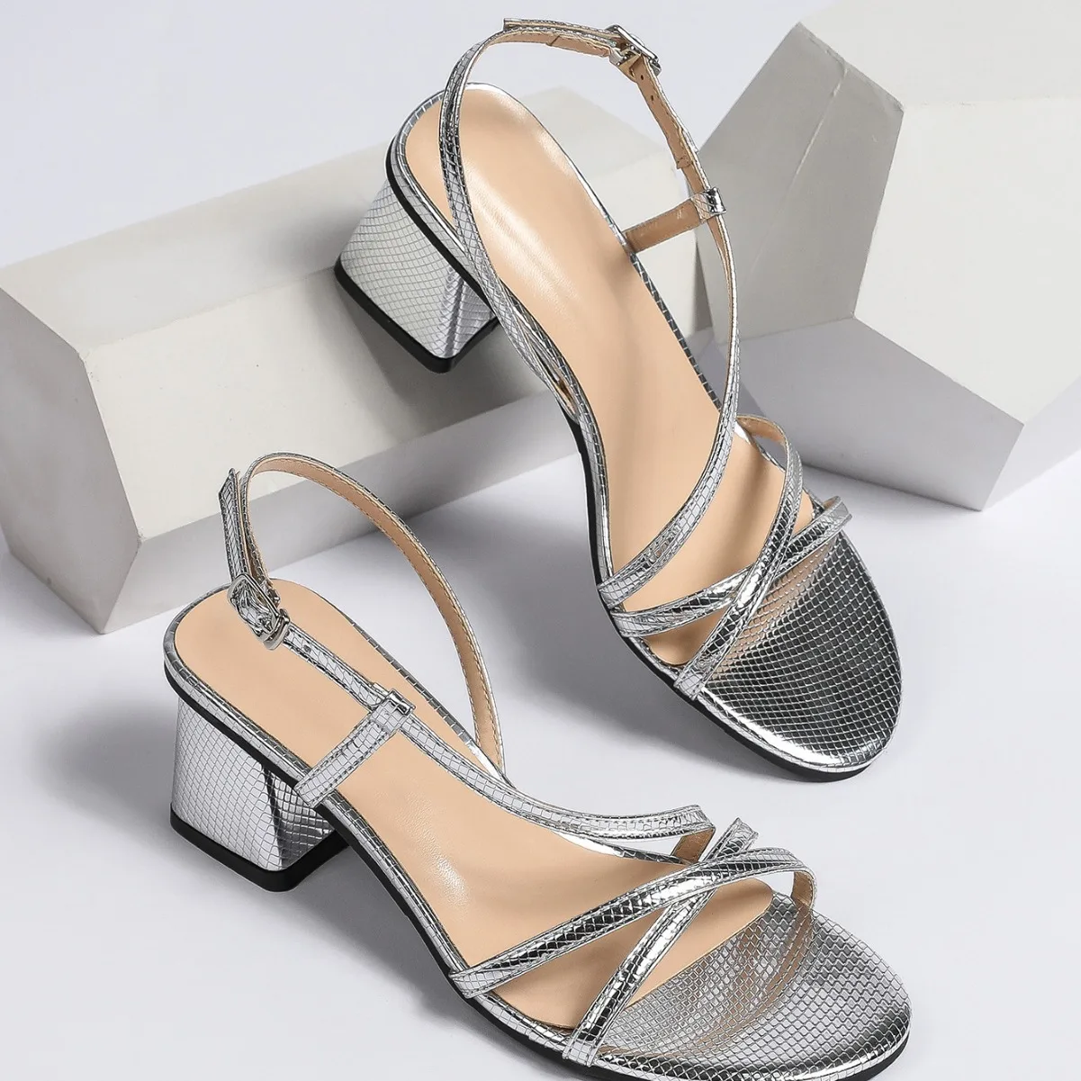 Female Sandal Clear Heels Spring Shoes Round Toe Large Size Girls Comfort Big Low Lace Up Fashion High Beige Rubber Back Strap L