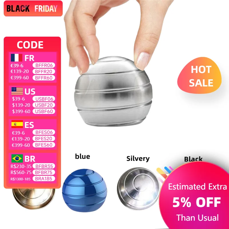 Desktop Decompression Rotating Spherical Gyroscope Kinetic Ball Desk Toy Metal Gyro Optical Illusion Fidget Finger Toy FidgetToy