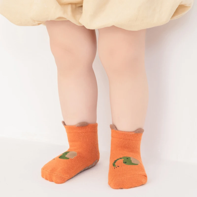 3 Pairs Baby Anti-Slip Walking Socks with Cartoon Animal Patterns Kids Adhesive Floor Socks for Daily Home Wear