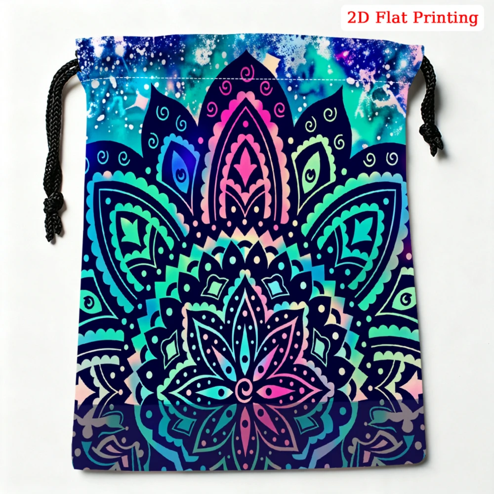 1Pc Bohemian Style Drawstring Bag Blue Purple Mandala Pattern Storage Small Pouch For Glasses Jewelry Cosmetics Travel Organizer