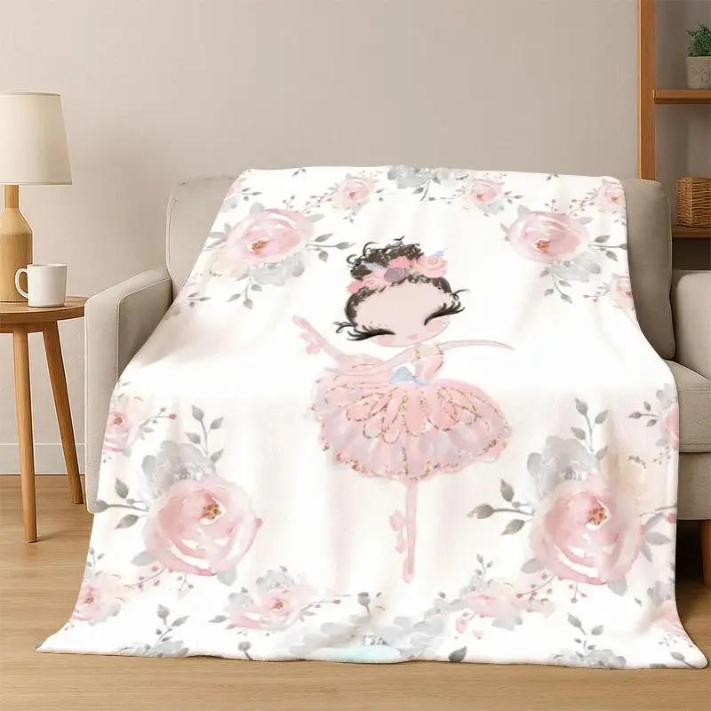 Cartoon Ballet Cute Girl Ballerina Flannel Blanket Soft Warm Blanket Throw Blanket for Bedroom Living Room Bed Travel Picnic