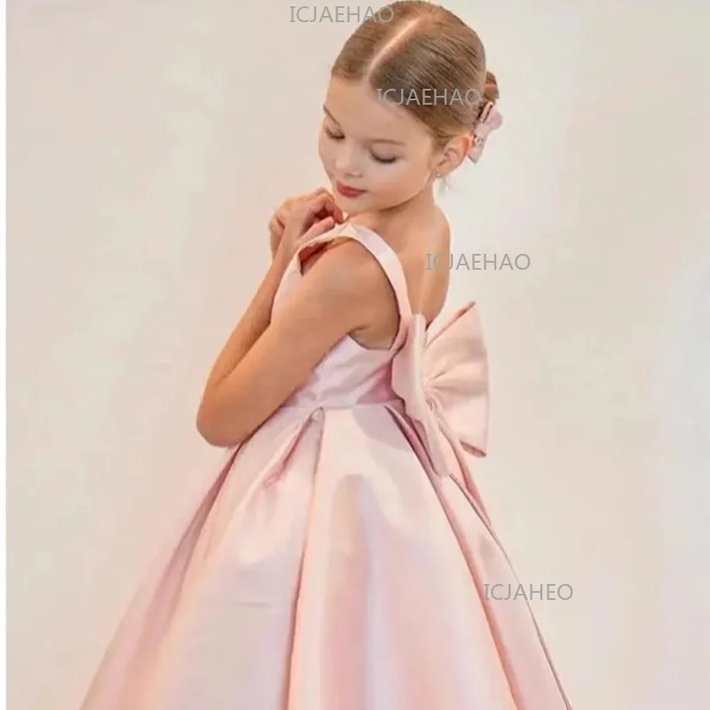 Children New Host Long Dress Kids Piano Performance Cute Satin  Violin Wedding Flower Girl CostumeElegant Princess Model Runway