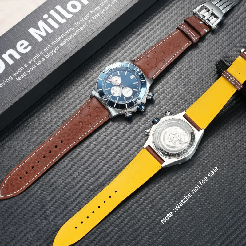 FOLDING CLASP watch band For Breitling Replacement Strap Ocean Heritage Avenger Aviation Pilot Leather strap 22mm watch belt men
