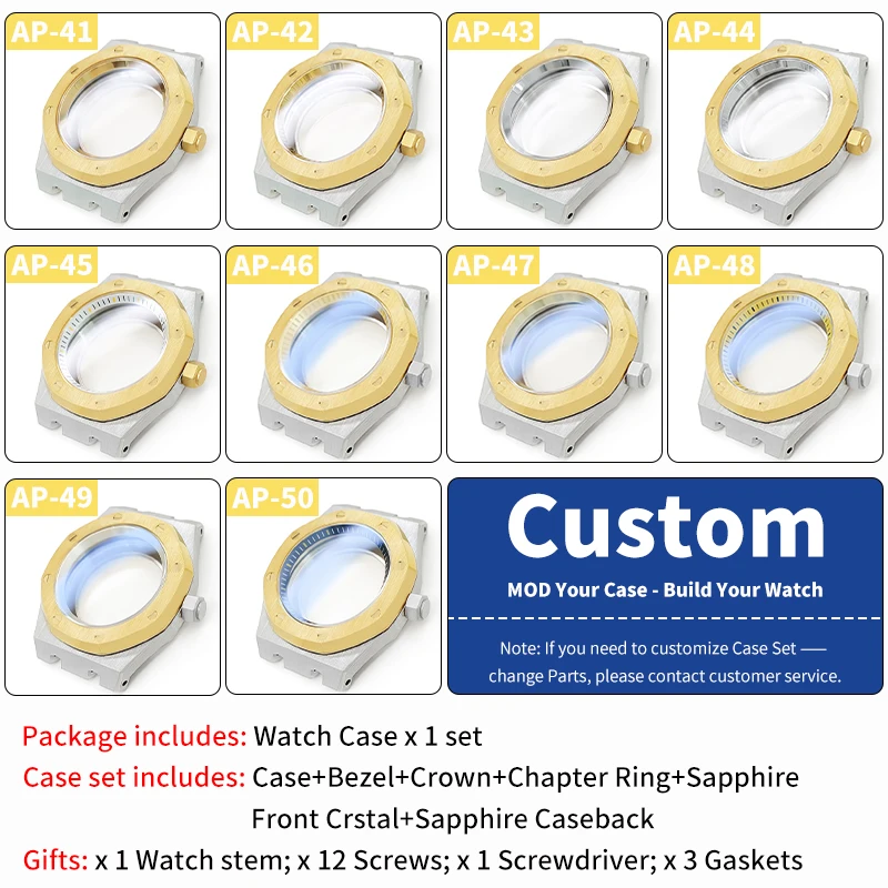 AP Watches Case Polished Steel Finish Gold/Silver For NH35 NH36 4R36 Crown At 3 O’Clock Cases MOD Watch Replacement Accessorie