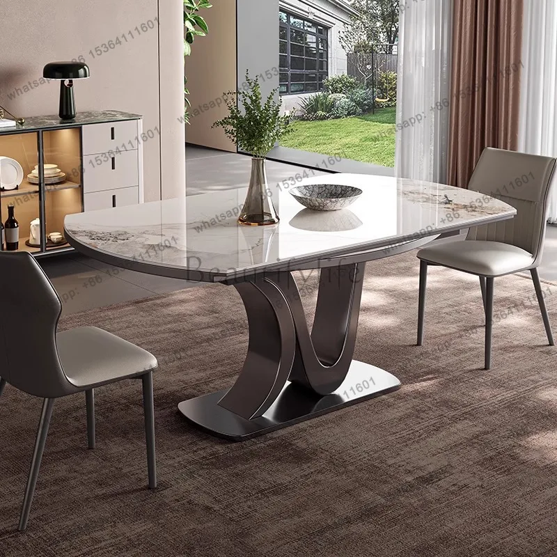 Rock slab dining table telescopic folding square and round dual-purpose with induction cooker multi-function