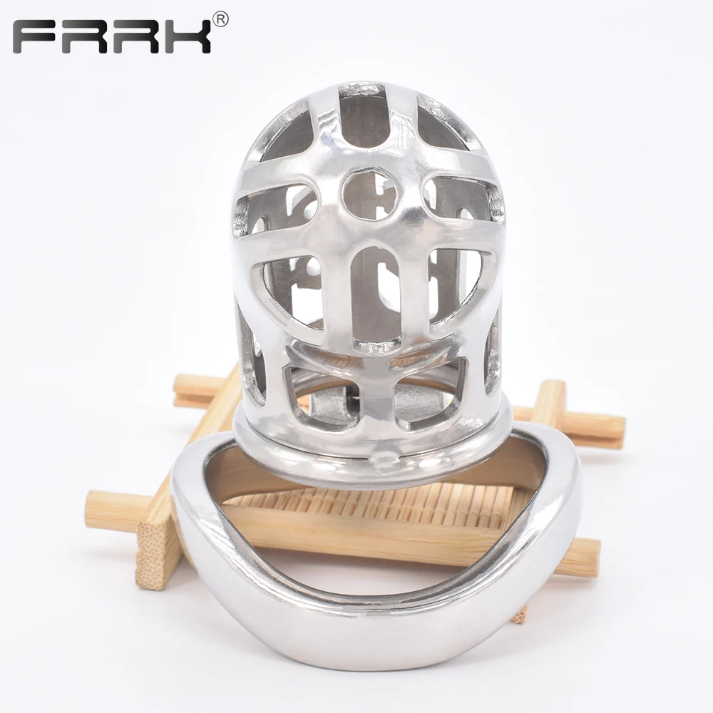 FRRK Bondage Male Chastity Cage Device with Urethral Catheter for Men Adults Erotic Shop Metal BDSM Sex Toys Large Penis Rings