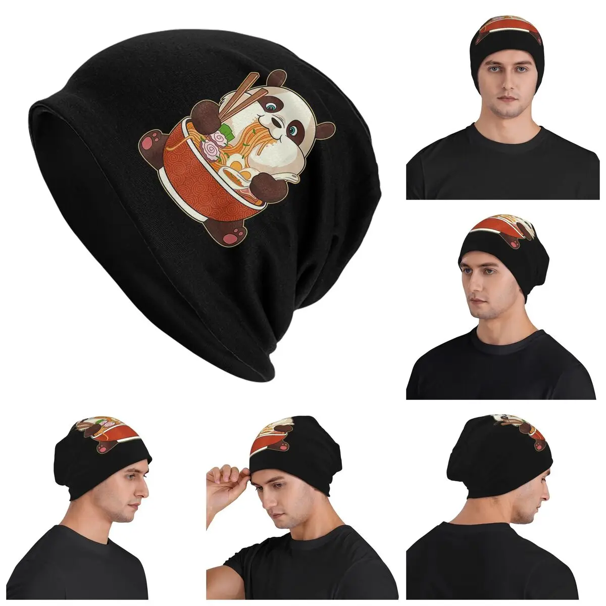

Kawaii Cute Anime Panda Otaku Japanese Ramen Noodles Gift Warm Knitted Cap Hip Hop Bonnet Hat Autumn Outdoor Beanies Hats Adult