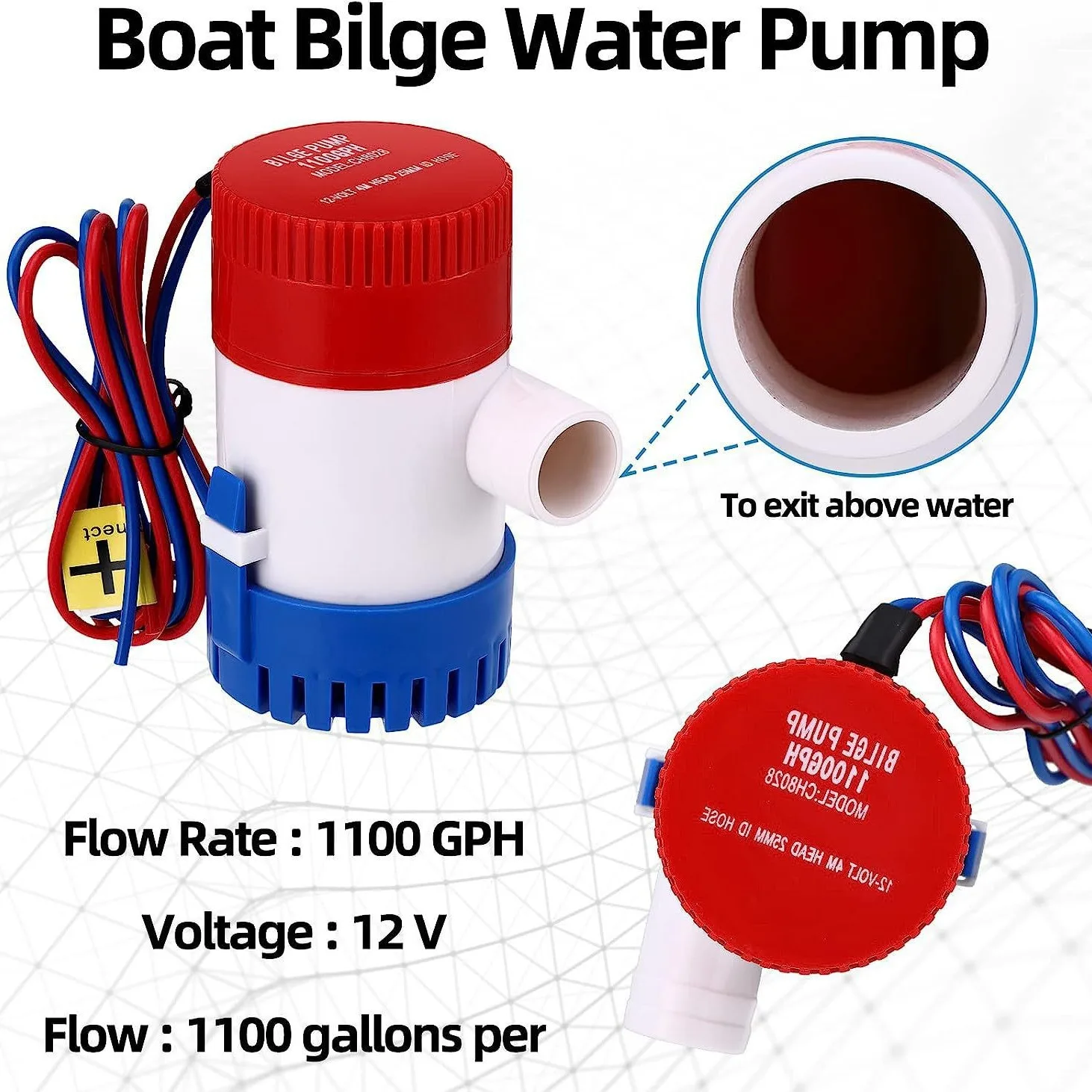 Pompe à eau sous vide 12V chaude pompe de cale de bateau marin Submersible pompe à eau 1100GPH utilisée dans les maisons à moteur d'hydravion de bateau