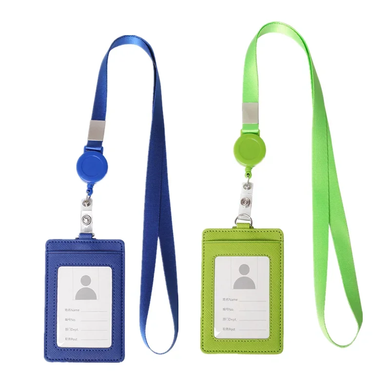 Leather ID Card Holder, Bank Campus Meal Bus Subway Card Protective Cover, With Neck Strap Lanyard for ID Card & Keys