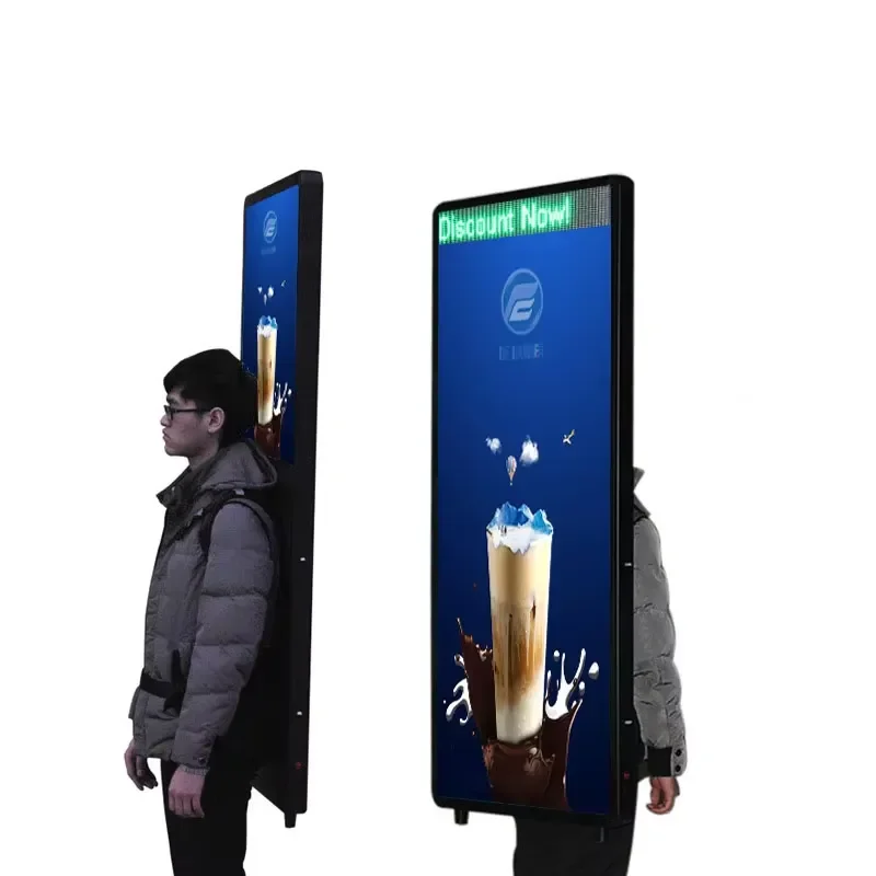 Easy Assembly LED LCD Digital Light Box Screen Assembled Backpack Billboard Display Conveniently Portable
