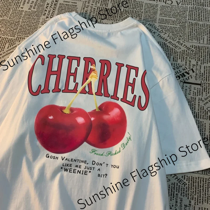 Women Men T Shirts Cherries Cosh Valentine Summer Cotton Casual Wear Crewneck Tees Clothes Crewneck Loose Couple T-Shirt New