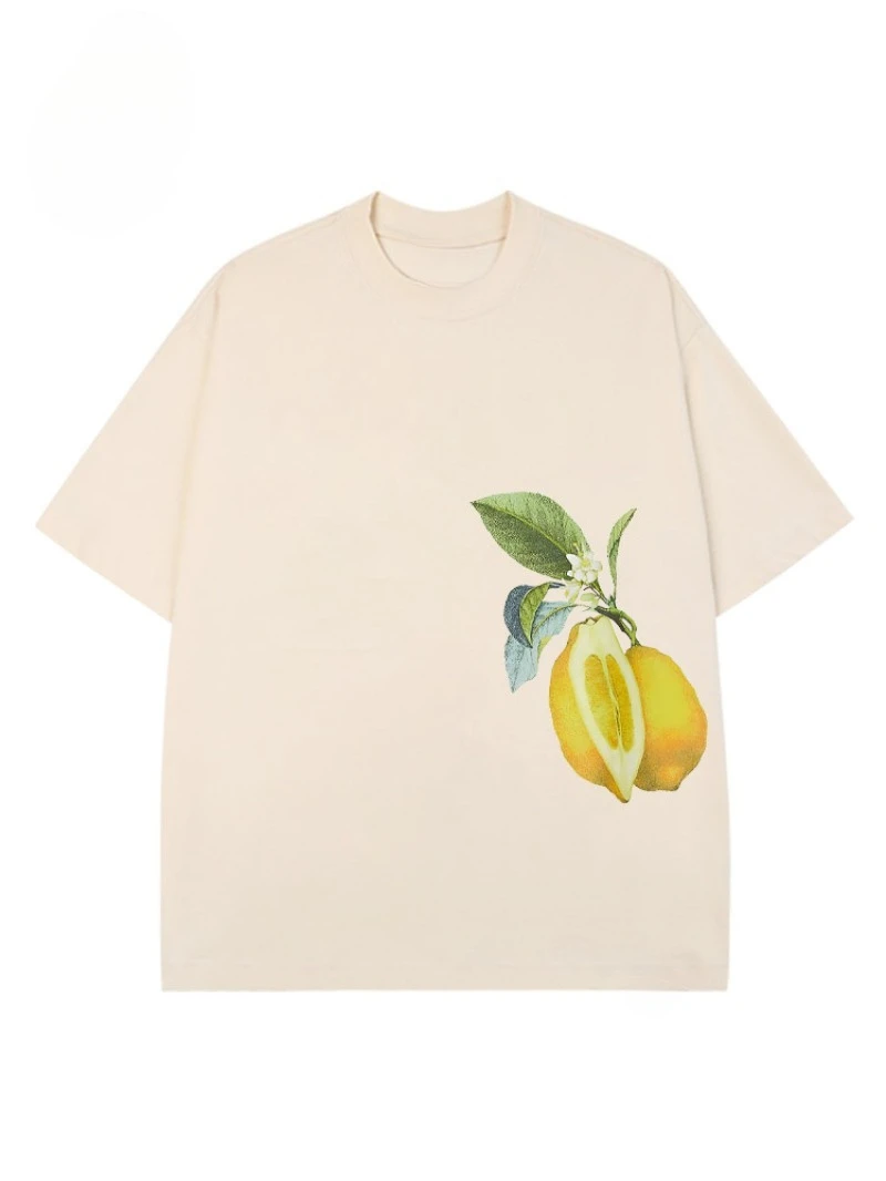 2025 صيف جديد الليمون نمط تي شيرت مطبوع القطن المألوف عادية قصيرة الأكمام الرجال والنساء