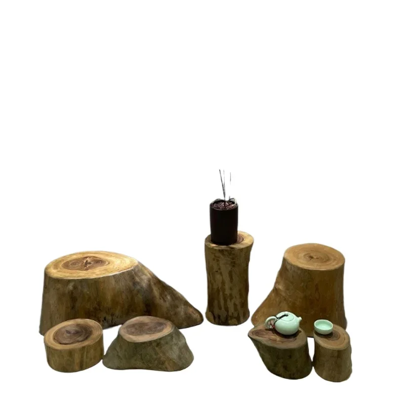 Solid wood stool root carving stool log stump pier tree root base wooden pier wooden head stool stump edge few Zhigao round