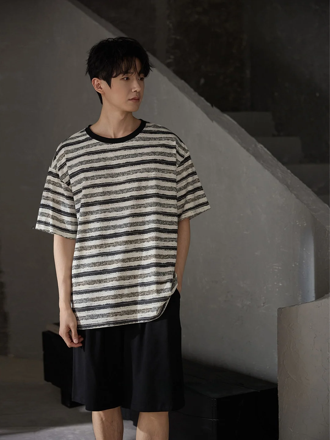 men's-stripe-short-sleeve-sleepwear-summer-soft-cotton-home-clothes-set-new-style-casual-wearable-comfortable-loose-fit-pajamas