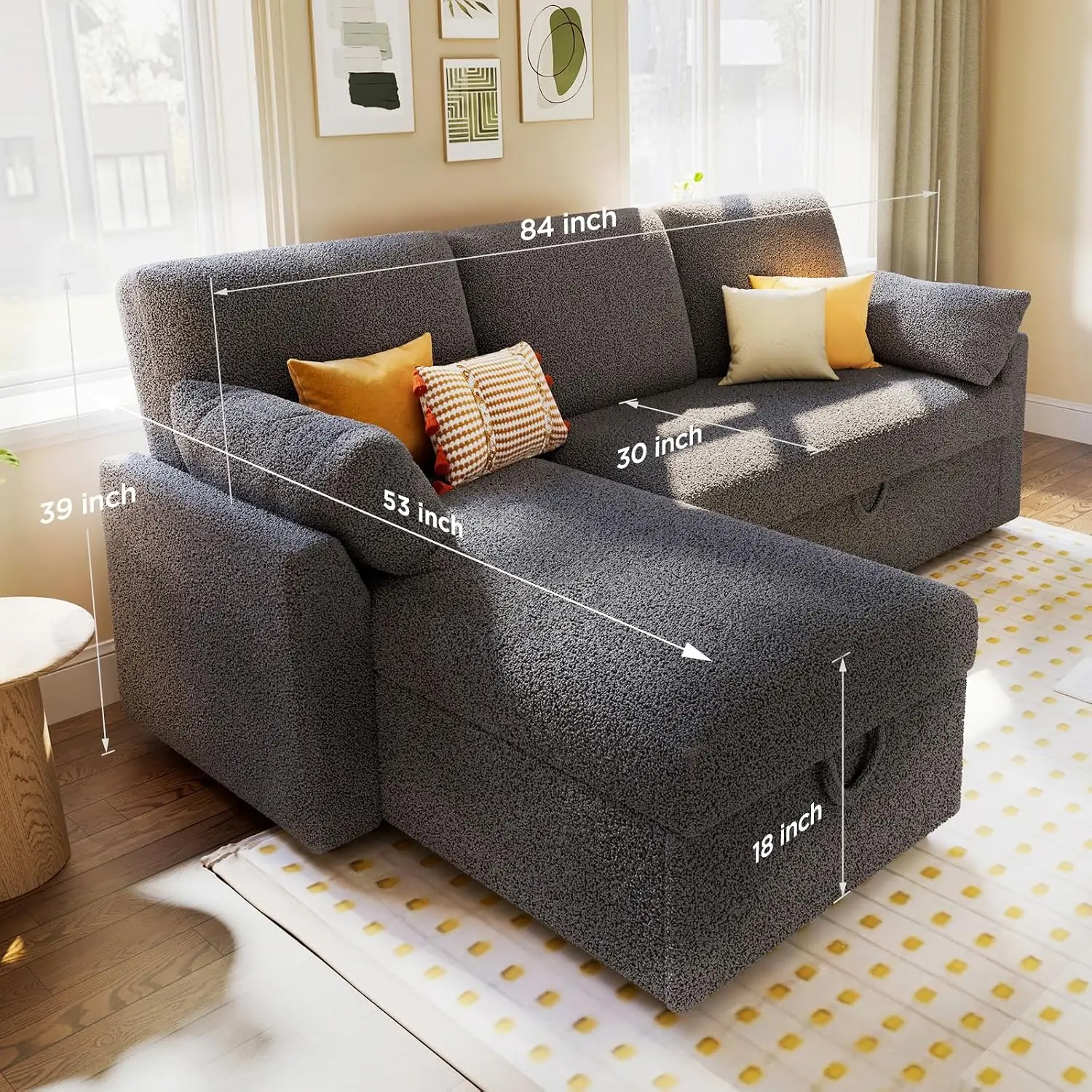 L Shaped Sofa Bed with Storage & Pull Out Function, Customized