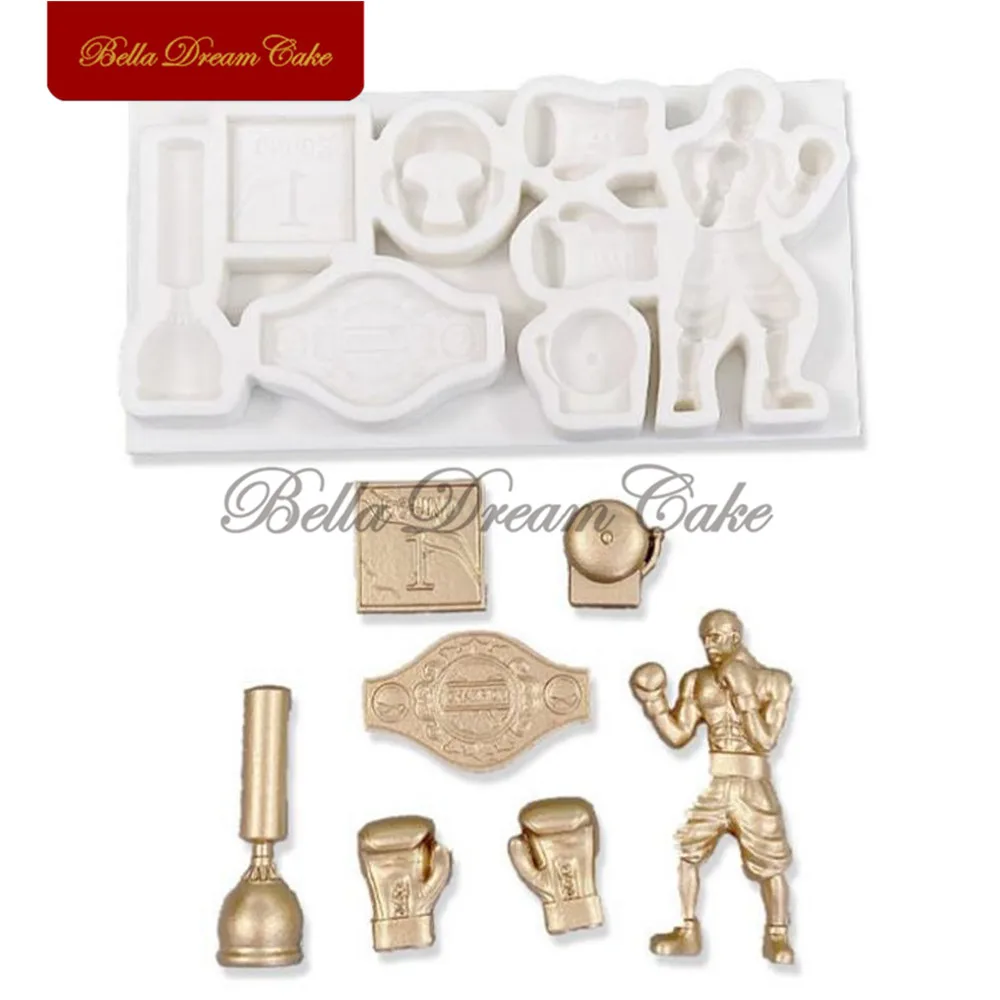 Molde de silicona de diseño de cinturón dorado/Boxer serie deportiva Cambat de boxeo 3D, molde de Chocolate Fondant DIY, herramientas de decoración de pasteles, utensilios para hornear