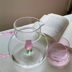 Creative Rose Shape Glass Kettle with Handle Transparent Household Water Glass Milk Breakfast Cup Teapot Glass Kettle