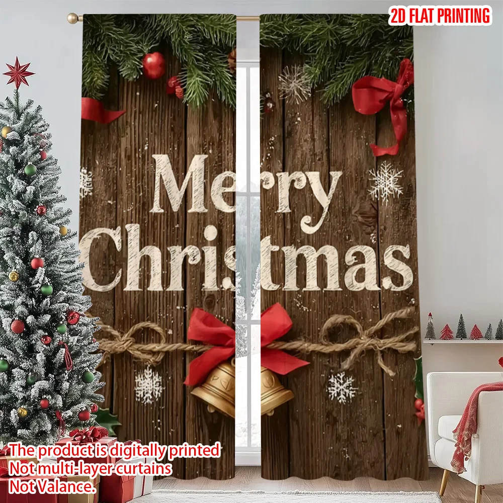 

2pcs 2D flat printing Merry Christmas Party Curtains merry christmas2 Fabric Without Electricity Versatile for Bedroom living