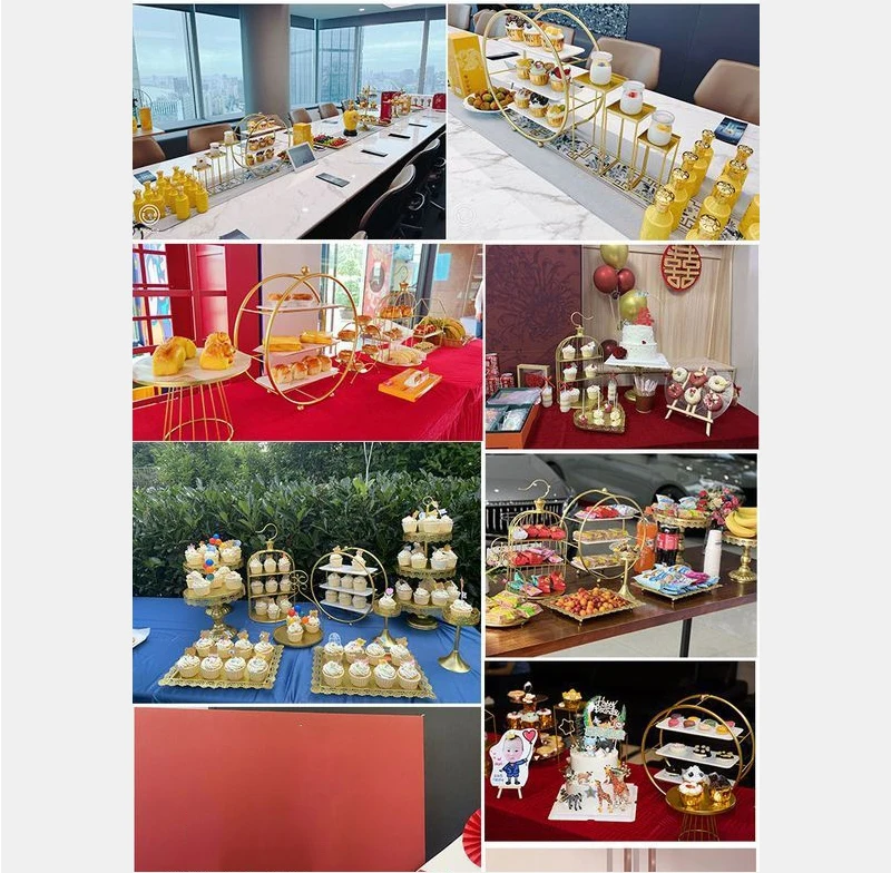 Gold Cake Display Rack Birthday Afternoon Tea Plate Wedding Party Decoration Metal Dessert Shelf Food Cupcake Stands Cakes Tray