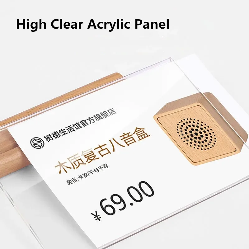 T / L Use Wood Price Label Paper Card Tags Acrylic Sign Holder Display Stand Restaurant Table Number Menu Paper Holder