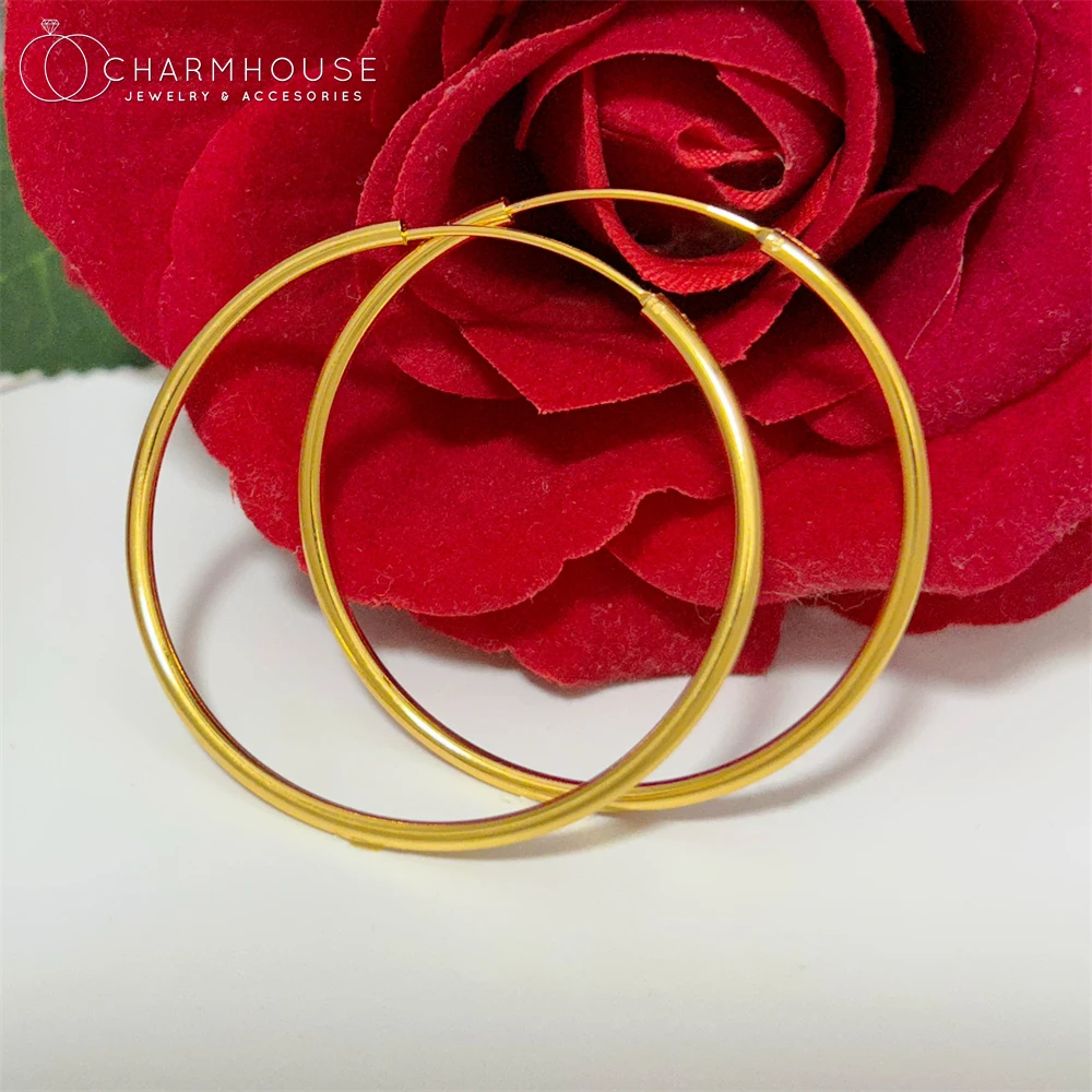 Yellow Gold Plated Round Circle Hoop Earrings for Women 20/30/40/50/60mm Ear Cuff Brincos Femme Trendy Jewelry Wholesale Gifts