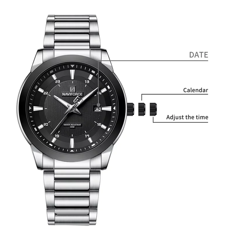 NAVIFORCE Fashion Classic Men's Quartz Watch Luxury Original Calendar Gift For Boy Stainless Steel Band Luminous 3ATM Waterproof