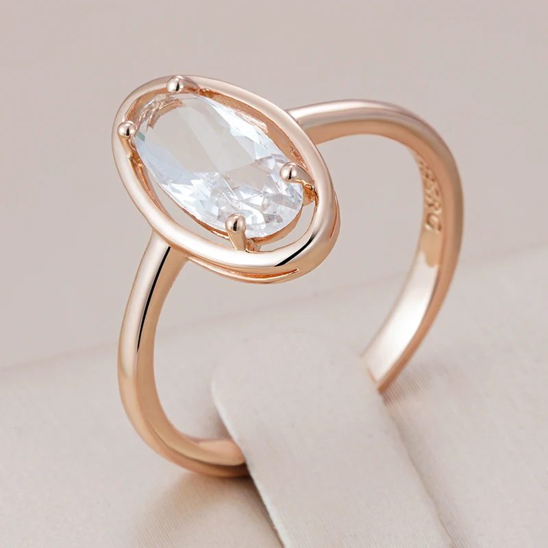 Kinel Hot Geometric Clear Crystal Stone Rings Earrings For Women Luxury Bride Wedding 585 Rose Gold Color Daily Fine Jewelry