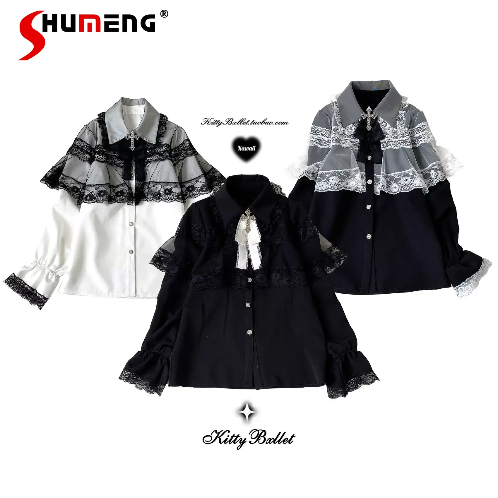 

Mine Style Mass- Produced Lace Cape Long-sleeved Shirt Female Sweet Loose Long-sleeved Lolita Top Y2k Short Skirt Spring 2025