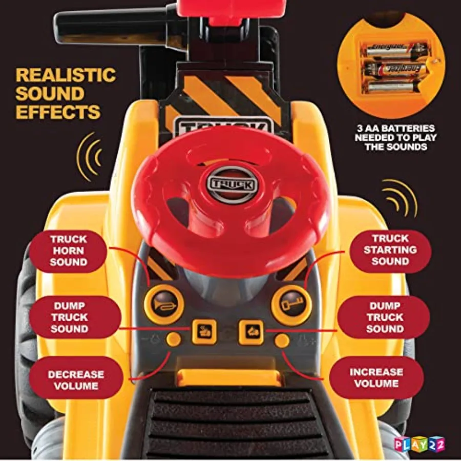 Toy Tractors for Kids Ride On Excavator - Music Sounds Digger Scooter Bulldozer Includes Helmet with Rocks - Pretend Play - Todd